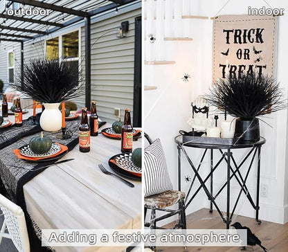 Fake Black Plants,Artificial Grass Fake Plants Outdoor Plants UV Resistant Black Greenery Stems Fake Grass Halloween Plants for Window Garden Patio Pathway Front Porch Halloween Décor 12Pcs(Black)
