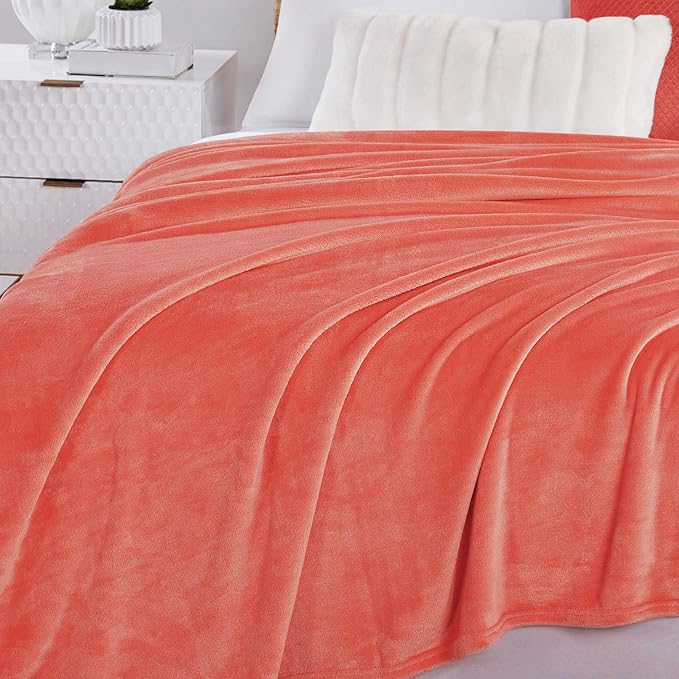Walensee Fleece Blanket Plush Throw Fuzzy Lightweight (Queen Size 90x90 Coral) Super Soft Microfiber Flannel Blankets for Couch, Bed, Sofa Ultra Luxurious Warm and Cozy for All Seasons