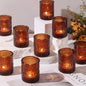 40Pcs Glass Votive Candle Holders, Amber Tea Light Candle Holders Vintage Fall Tealight Candle Holder Bulk for Autumn, Thanksgiving Table Centerpieces, Christmas Decor (Amber)