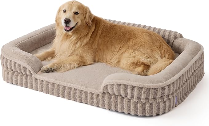 LE SURE Cute XL Dog Beds, Orthopedic Waterproof Dog Bed for Extra Large Dogs, Non-Slip Bottom and Egg-Crate Foam Big Pet Couch Sofa with Washable Removable Cover, Hazel-Mewly Pet