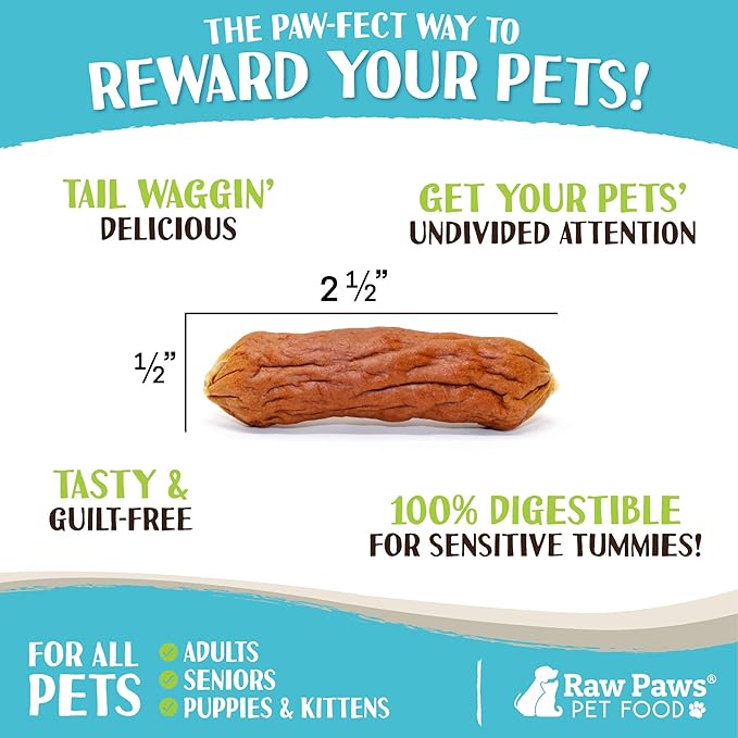 Raw Paws Grain-Free Soft Sausage Treats for Dogs & Cats - Chicken Recipe, 6-oz - USA Chicken Sausage Dog Treats - Soft Treats for Dogs & Cats - Dog Sausage Treats-Mewly Pet