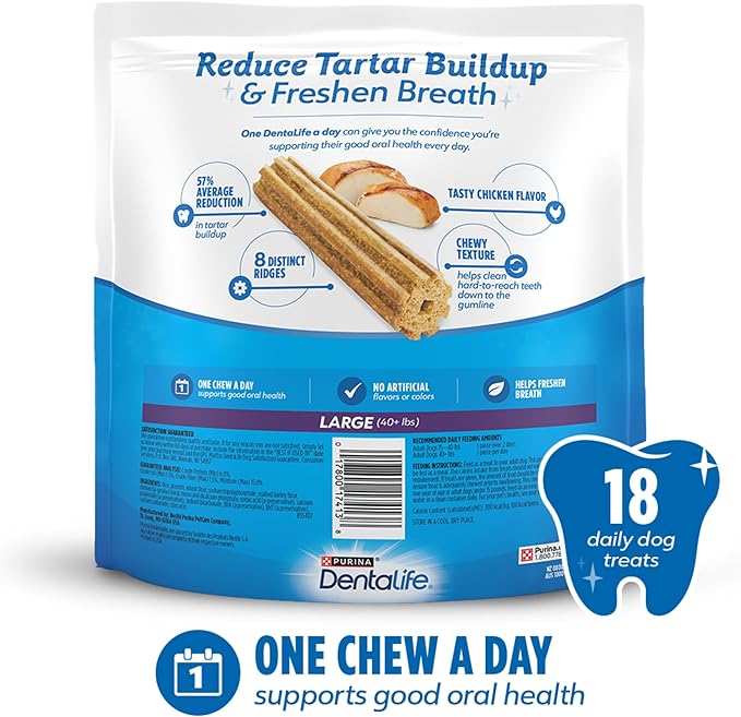 Purina DentaLife Made in USA Facilities Large Dog Dental Chews, Daily - 18 ct. Pouch-Mewly Pet