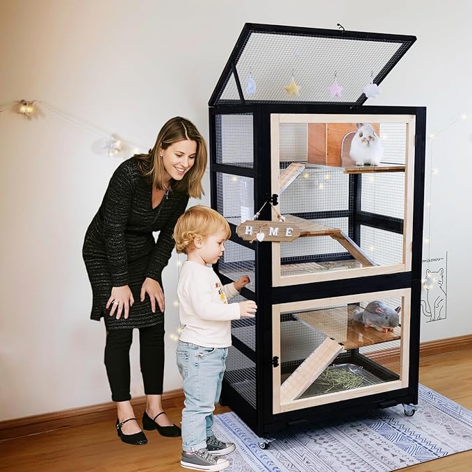 Chinchilla Cage Large Critter Nation Enclosure for Squirrel Chameleon Ferret Rat Guinea Pig Rabbit with Ramps, Chew-Proof Ramps & Slide-Out Tray-Mewly Pet