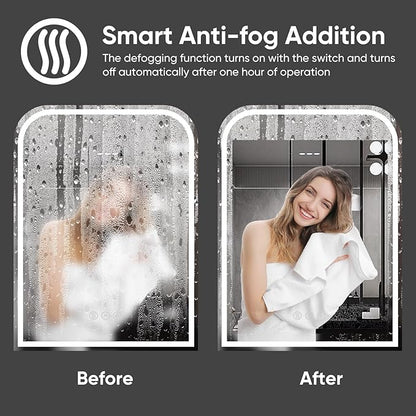 LED Bathroom Mirror, 48"x 36" LED Mirror with Lights for Bathroom, Lighted Vanity Mirrors for Wall, Anti-Fog, Dimmable, Tempered Glass, Memory Function, 3 Colors, Safe Use (White)
