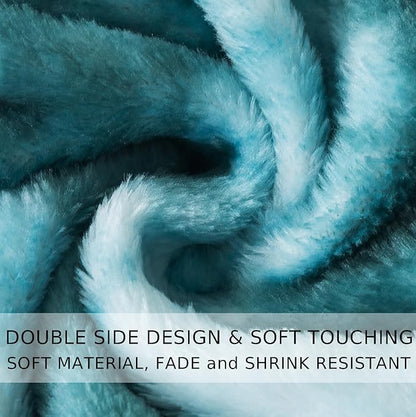 Fuzzy Throw Blanket Travel Size - Teal, Soft and Comfy, Plush and Furry Faux Fur, Reversible Throw Blankets for Sofa and Bed, 50x60 Inches,Teal