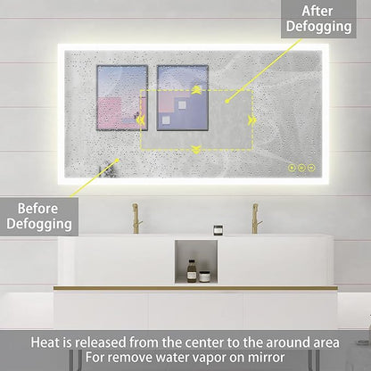 Wall-Mounted LED Square Bathroom Mirror, Makeup Mirror (40 inches x 24 inches,) 3 Color Dimming Bathroom Vanity Mirror with Lights Smart Mirror with Touch