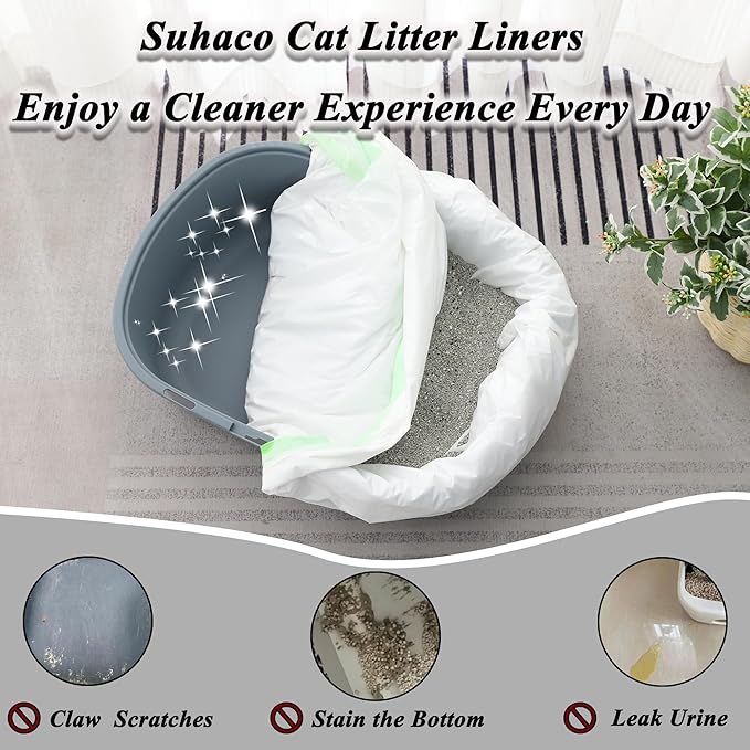 Suhaco Cat Litter Box Liners, Litter Pan Disposable Bags 2 Mil Thickened Cat Litter Liners with Drawstring 28 Pack Litter Bags for Easy Cleaning (L (Pack of 28))-Mewly Pet