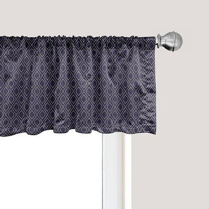 Ambesonne Navy Blue Window Valance, Geometric Dotted Pattern Design with Abstract Ogee Shapes Grid Ornament Tile, Curtain Valance for Kitchen Bedroom Decor with Rod Pocket, 42" x 12", Dark Blue Tan
