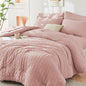 HYMOKEGE Rose Gold Queen Comforter Set Seersucker 7 Pieces, All Season Luxury Bed in a Bag for Bedroom, Bedding Set with Comforters, Sheets, Pillowcases & Shams