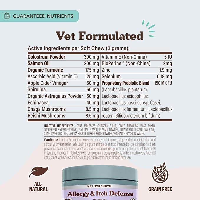 Natural Dog Company Aller Immune Chews 90 ct, Vet Strength High-Concentration Senior Dog Allergy Relief with 2.4X Colostrum, 2X Salmon Oil & 1.5X Probiotics, Supports Immune, Skin, Coat & Gut Health-Mewly Pet