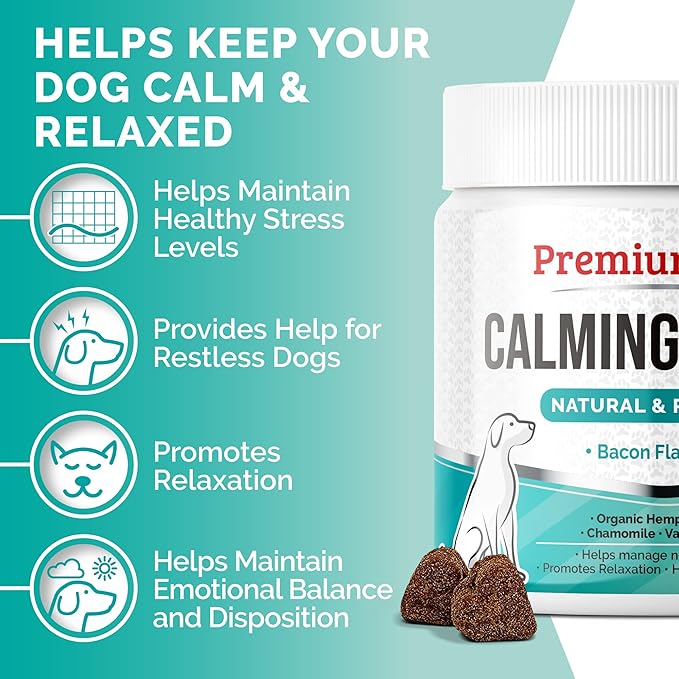PREMIUM CARE Hemp Calming Chews for Dogs, Made in USA - Helps with Dog Anxiety, Separation, Barking, Stress Relief, Thunderstorms and More, 9.3 oz (264g), 120 Count-Mewly Pet