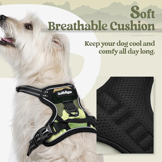 rabbitgoo Dog Harness No Pull with 2 Leash Clips, Adjustable Soft Padded, Reflective Oxford No Choke Pet Vest with Easy Control Handle for Large Dogs, Green Mountain,XS-Mewly Pet