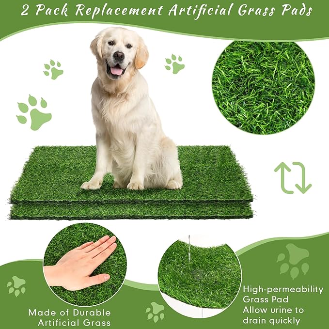 35'' x 22.6'' Dog Grass Pad Large Patch Potty with 2 Artificial Dog Grass Washable Puppy Pee Pad Foldable Dog Litter Box Indoor Outdoor Dog Potty Portable Pet Loo for Travel Balcony-Mewly Pet