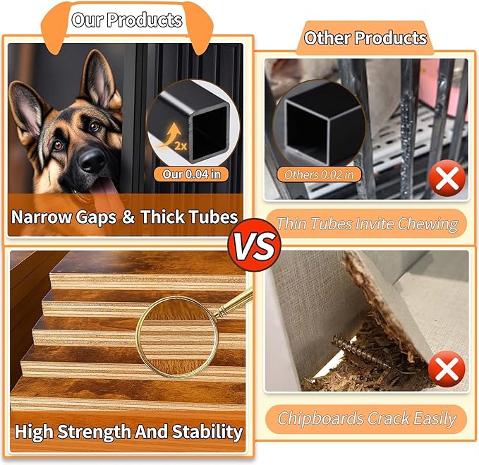 Dog Crate Furniture for Small Dogs, Dog Kennel Indoor, Anti-Chew Anti-Escape with Bed Crate Pad End Side Table Wooden Dog Crate,Steel-Tube Dog Cage, Rustic Brown-Mewly Pet