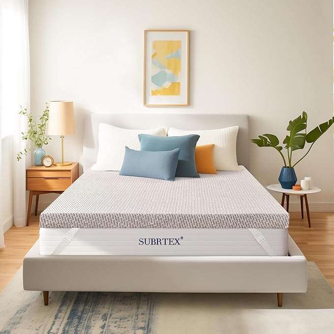 Subrtex Cover for Mattress Topper Full Size 2 Inch (Only Cover) Mattress Topper Protector Bedding Removable Encasement Zipper Closure