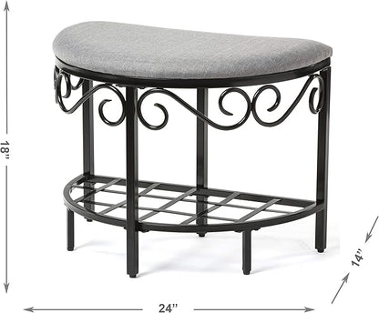 Mango Steam Half Moon Shoe Bench - Vanity Seat/Dressing Stool/Makeup Chair - Heather Gray
