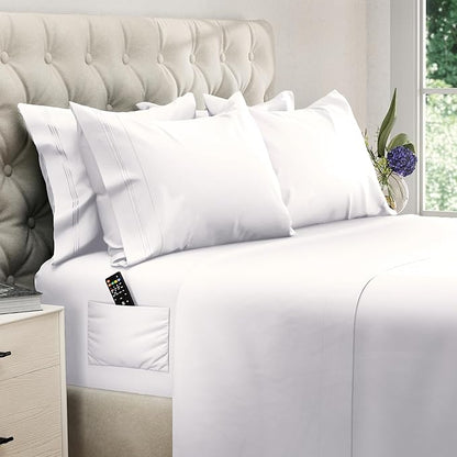DREAMCARE California King Sheet Sets – 6 pcs Cooling Bed Sheets – up to 15” Deep Cal King Sheets – 2500 Supreme Collection – Extra Soft 100% Brushed Microfiber Hotel Luxury with Side Pocket – White