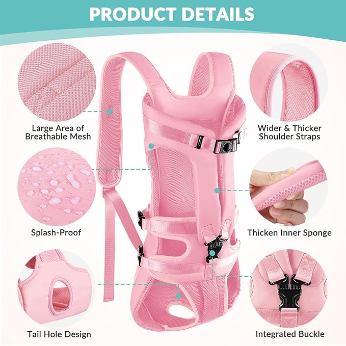 Lukovee Dog Backpack Carrier, Legs Out Easy-fit Dog Front Carrier for Small Medium Dogs, Adjustable Hands Free Dog Chest Carrier for Hiking Cycling (Pink,X-Large)-Mewly Pet