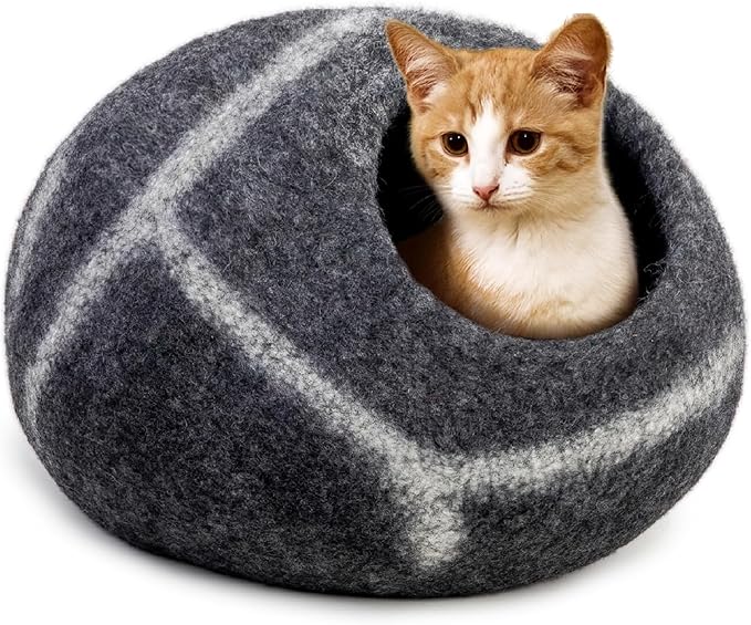 Luxurious Eco-Friendly Merino Wool Cat Cave Bed - Foldable Hideaway Pod for Indoor Cats - Premium Felt Kitten Beds - Covered Cat House for Ultimate Cozy Comfort by Woolygon-Mewly Pet