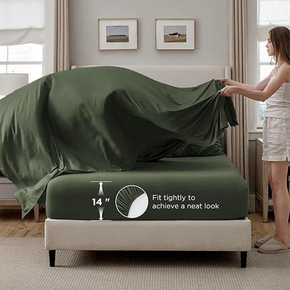 Bedsure King Size Comforter Set Olive Green - Bed in a Bag Bedding Set 7 Pieces, GentleSoft™ Pintuck Bed Set Gift for Family, Pinch Pleat Olive Green Comforter with Sheets, Pillowcases & Shams