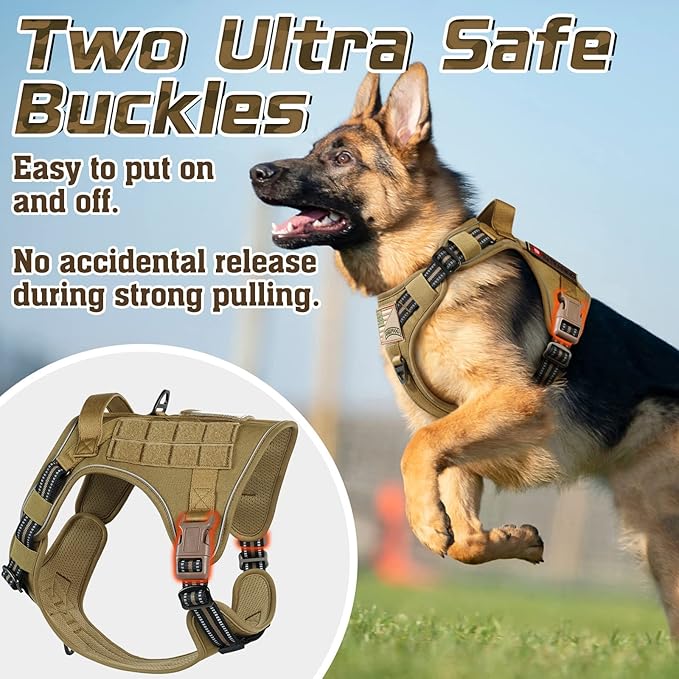 rabbitgoo Tactical Dog Harness for Small Dogs, No Pull Military Service Vest with Handle & Molle, Easy Control for Training Walking, Adjustable Reflective Straps, Brown, S-Mewly Pet