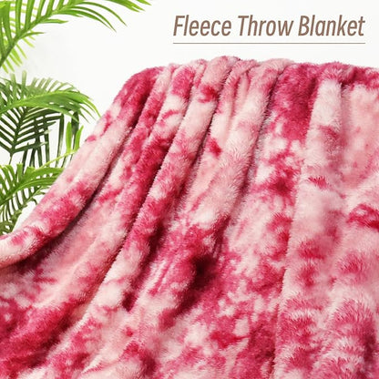Exclusivo Mezcla Plush Fuzzy Fleece Throw Blanket Extra Large, Super Soft, Fluffy and Warm Blankets for Couch, Bed, Suitable for All Seasons (50x70 Inches, Tie Dye Pink)