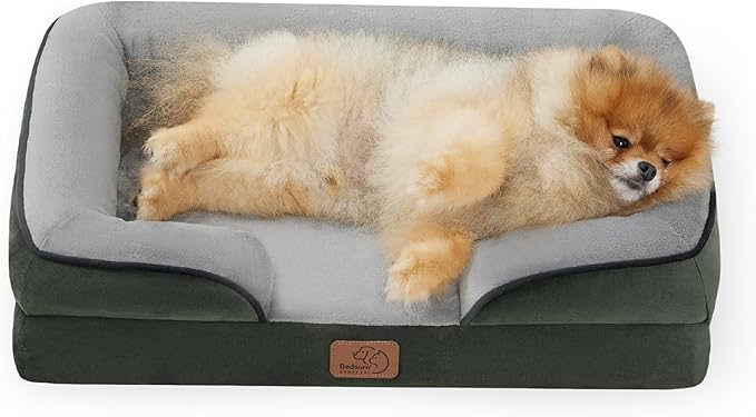 Bedsure Orthopedic Dog Beds for Small Dogs - Washable Small Dog Cat Bed Waterproof, Comfort Pet Couch Sofa with Washable Removable Cover, Pets Bed with Nonskid Bottom, Boreal Canopy Green, 24"-Mewly Pet