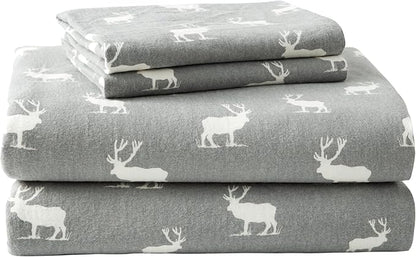 Eddie Bauer - King Sheets, Cotton Flannel Bedding Set, Brushed For Extra Softness, Cozy Home Decor (Elk Grove, King)