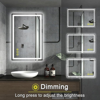 28x36 Inch Bathroom LED Mirror Lighted Bathroom Mirror LED Vanity Mirror with Lights Wall Mounted Anti-Fog Color Dimmable Mirror with Memory (Horizontal/Vertical)