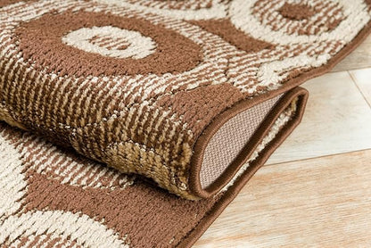 Custom Length Cut to Size Modern Farmhouse Carpet Runner Rug for Hallways, Non Slip Rubber Backed, 31 inch Wide X Customized Length, Geo Brown, 31 inch X 5 feet
