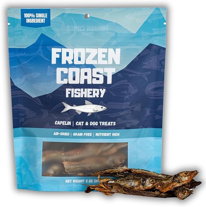 Frozen Coast Capelin Cat & Dog Treats- Single-Ingredient, All-Natural, High-Protein, Omega-3s, Fish Snacks (3 oz Bag)-Mewly Pet