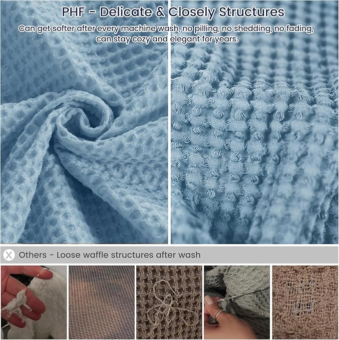 PHF Pre-Washed Cotton Waffle Weave Family Blanket,Oversized King Size 120"x 120"-Snag Proof Lightweight Breathable, 10'x 10' Huge Extra Large Big-Elegant Aesthetic Home Decoration Gift,Dusty Blue