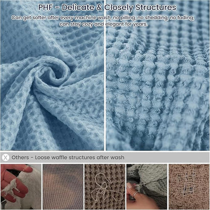 PHF Pre-Washed Cotton Waffle Weave Family Blanket,Oversized King Size 120"x 120"-Snag Proof Lightweight Breathable, 10'x 10' Huge Extra Large Big-Elegant Aesthetic Home Decoration Gift,Dusty Blue