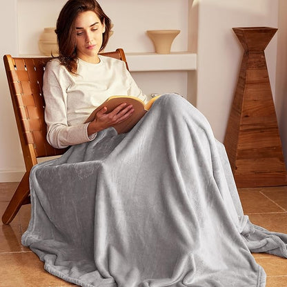 Exclusivo Mezcla Fleece Blanket King Size for Bed, Super Soft and Warm, All Season Use, Cozy, Plush, Lightweight, 90x104 Inches, Light Grey