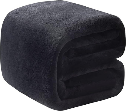 Polar Fleece Blanket Queen Size 350GSM Lightweight Throw for The Bed Extra Soft Brush Fabric Super Warm Sofa Blanket 90" x 90"(Black Queen)