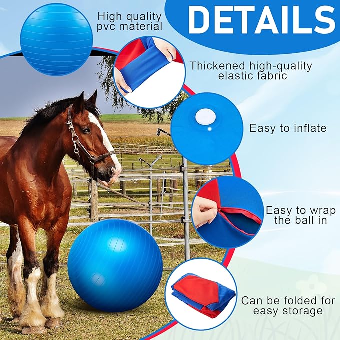 40inch Giant Herding Ball with Ball Cover Anti Burst Please Watch VCR for How to Inflation Horse Toys for Horses Stall Entertainment Play, Pump Included(Blue,Stylish)-Mewly Pet