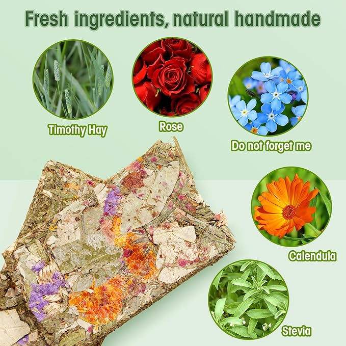 Abizoo Rabbit Natural Treats,10Pcs Timothy Hay Toys Chips Bunny chew Toys with Herbal Flowers Guinea Pig Treats for Hamster Chinchillas Gerbils Rats Small Animals Teeth Care Crisp Snacks-Mewly Pet