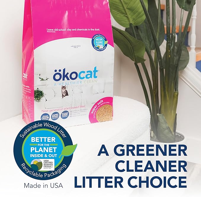 ökocat Super Soft Wood Clumping Cat Litter, Unscented, 10.6 pounds - Natural Ingredients, Stops Odor, Clumps Solid, 99% Dust Free, Great for All Cats, Sensitive Paws, Kittens-Mewly Pet