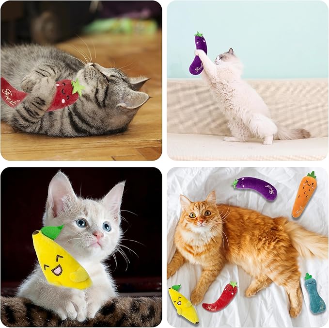 Catnip Toys for Indoor Cats, 5 Pack Cat Toys for Cats, Fluffy Catnip Toys for Chewing Playing, Interactive Kitten Toys, Catnip Filled Kitty Chew Teething Toys, Cat Chew Toys, Vegetable,5 pcs-Mewly Pet