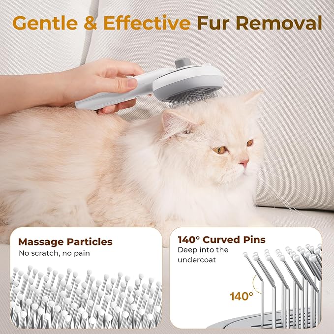 Pecute Steam Cat Brush, Self-Cleaning Cat Steam Brush with 2 Water Spray Modes, Large Capacity Tank, Dog Brush for Shedding Massaging Grooming, Cool Mist Only-Mewly Pet