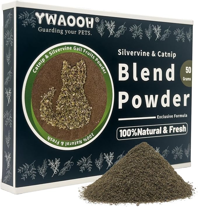 Catnip & Silvervine Powder – 50g Blend of Silvervine Gall Fruit & Catnip, Non-Addictive, for All Cat Ages, Multi-Use with Toys, Scratchers & Protecting Furniture, with 5 Little Pouches-Mewly Pet