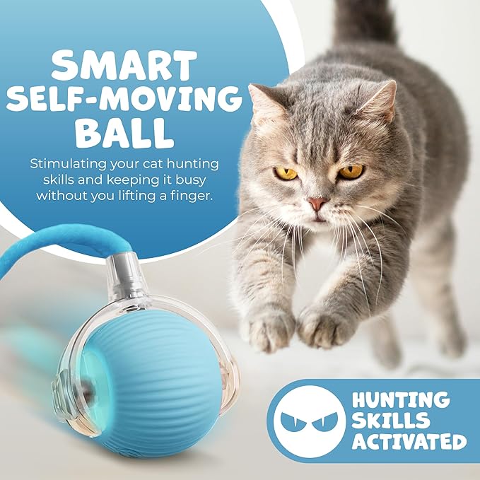 Pawlo Speedy Tail 2.0 Cat Toy –Teazys Turbo Tail Upgrade – Interactive Cat Toy – Kitten Toys – Automatic cat Toy for Boredom – Moving cat Toys for Indoor Cats with 2 Tails (Blue)-Mewly Pet