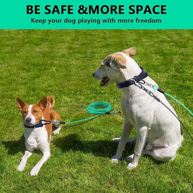 Dog Tie Out Cable 50FT-500Lbs,Heavy Duty Dog Leads Line for Yard with Swivel Hook,Medium Large Dogs Leash&Chains for Outside,Rust Chew Proof Dogs Run Cable for Outdoor Camping(Green Cyan, 50FT)-Mewly Pet