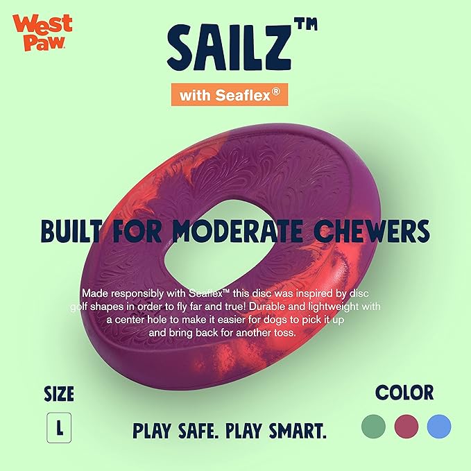 WEST PAW Seaflex Sailz Dog Toy Flying Disc – Machine Washable Dog Toys for Moderate Chewers – Eco-Friendly Zogoflex Toys for Dogs – Perfect for Gnawing, Fetch, Catch, Pet Training – Hibiscus-Mewly Pet