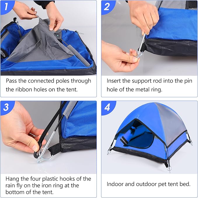 Cat Camping Tent, Cat Tent Bed, Pet Tent for Indoor Cat and Small Dog, Mini Tent (Blue, 21 x 21 x 14 Inches)-Mewly Pet