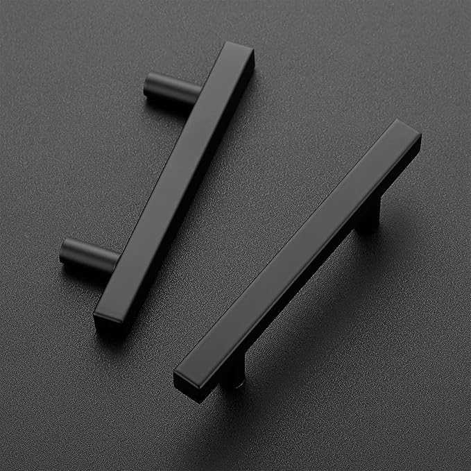 Ravinte Black Cabinet Handles 10 Pack 3-3/4 inch Matte Black Square Cabinet Pulls Kitchen Hardware 6 inch Overall Length Kitchen Drawer Pulls