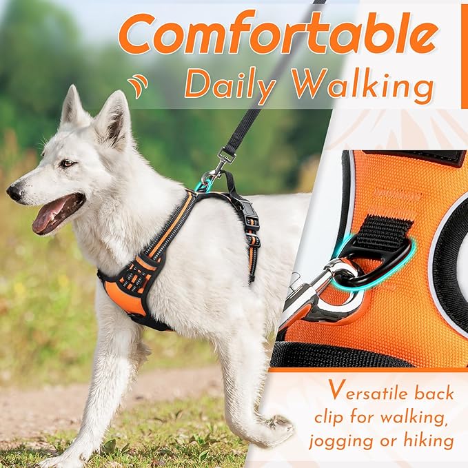 Eagloo Dog Harness Small Sized Dog, No Pull Service Vest with Reflective Strips and Control Handle, Adjustable and Comfortable for Easy Walking, No Choke Pet Harness with 2 Metal Rings, Orange, S-Mewly Pet
