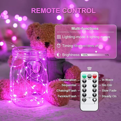 JMEXSUSS 2 Pack Pink Fairy Lights Battery Operated, Total 400 LED 132ft Christmas Twinkle String Lights with Remote, 8 Modes Pink Lights for Christmas Valentine's Day Indoor Bedroom Birthday Decor