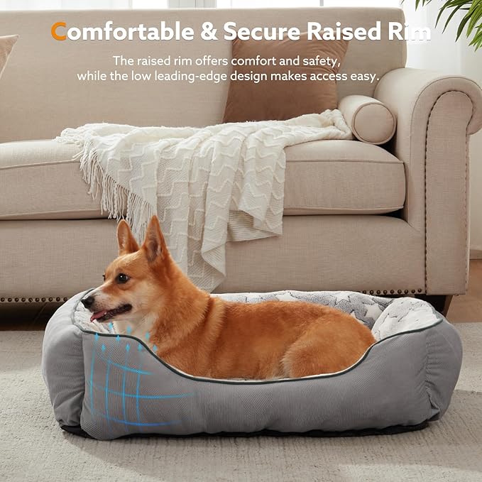 SIWA MARY Rectangle Dog Bed for Medium Large Dogs, Calming Dogs Bed Large Size, Orthopedic Dog Sofa Bed, Warming Soft Calming Sleeping Puppy Bed, Pet Bed with Anti-Slip Bottom, M(30"x24"x9")-Mewly Pet