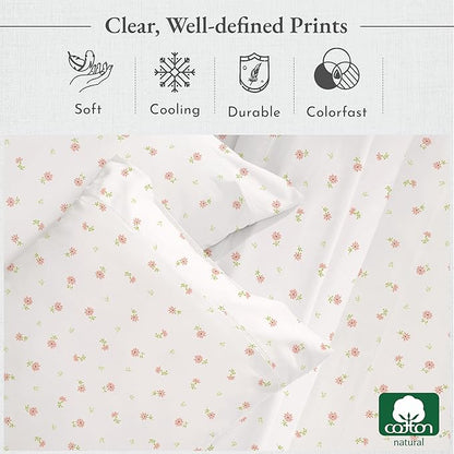 California Design Den Floral Print King Size Sheets Set - Luxury 400 Thread Count Sateen, Natural 100% Cotton Sheets King Size, Deep Pockets, Cooling and Durable Bedding Set - Soft Floral